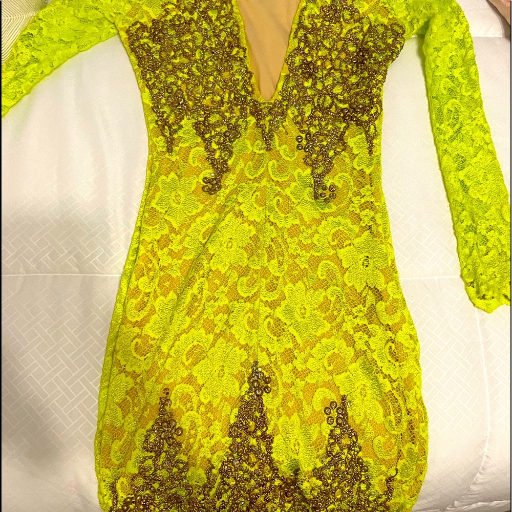 Lime Green Holt Miami - Long Sleeve Mini Dress